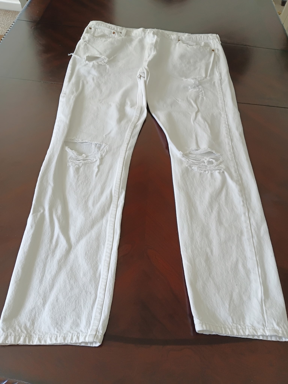 Levi's 512 Men's White Distressed Straight Jeans Size 42 X 32 Classic Casual